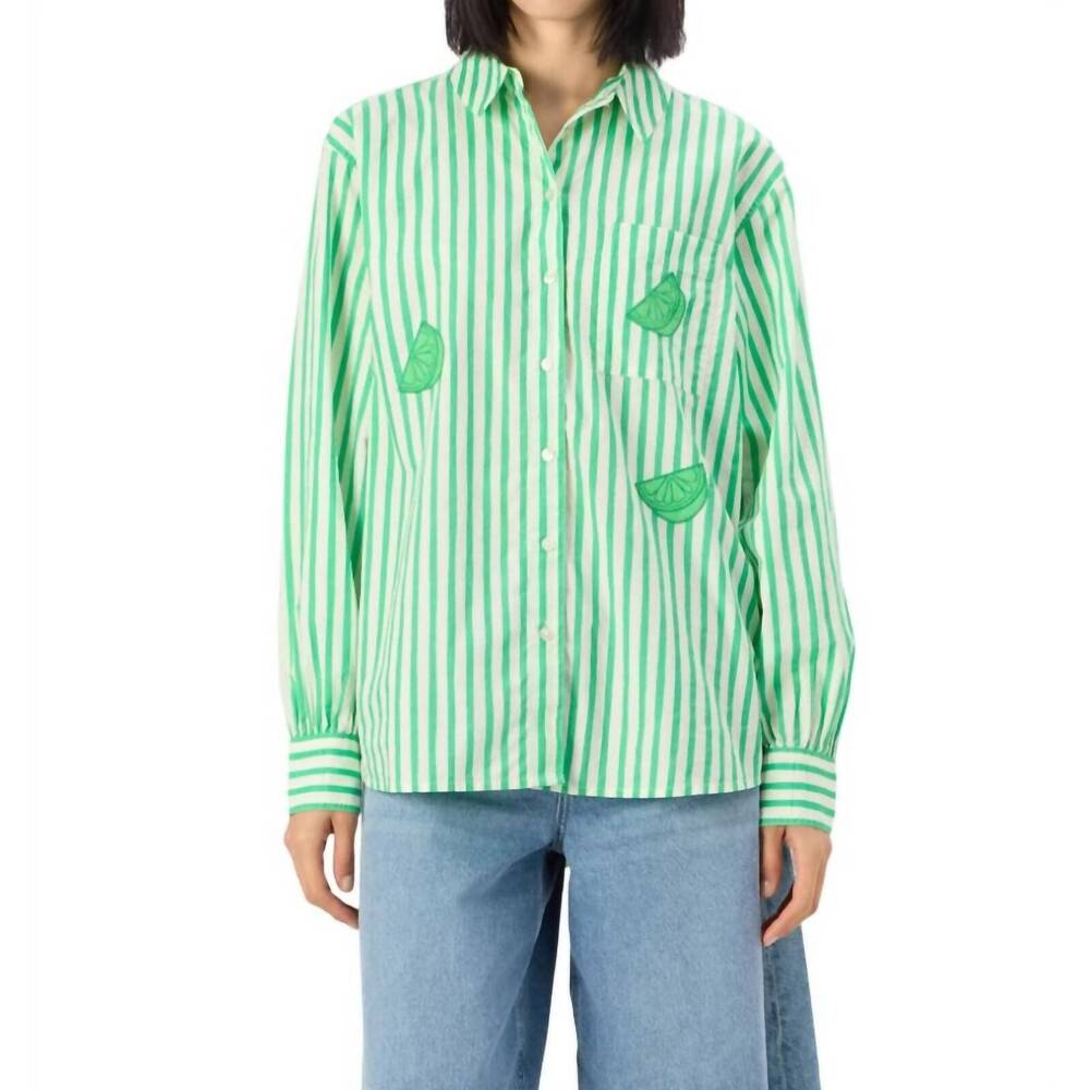 NEW FABIENNE CHAPOT alex lime stripe shirt in warm white/green